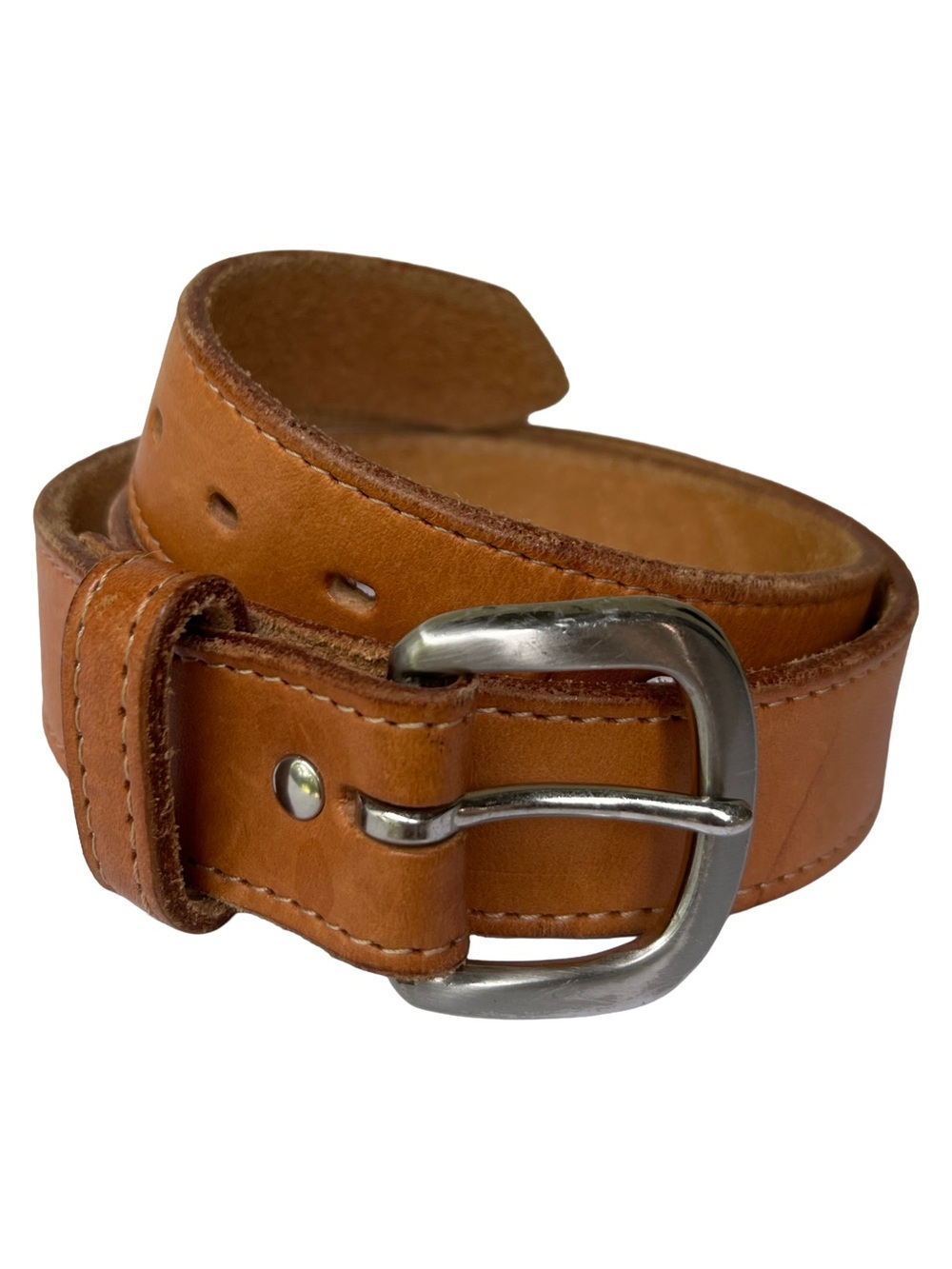 Vintage 80s Cognac Genuine Leather Belt Silver Buckle